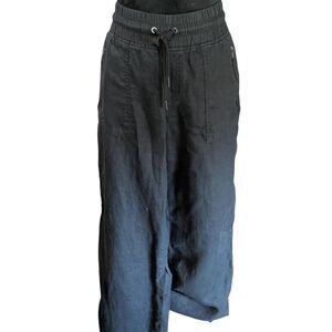 Athleta Cabo Linen Wide Leg Pant Black Size 8 Mid-Rise Drawstring Pockets